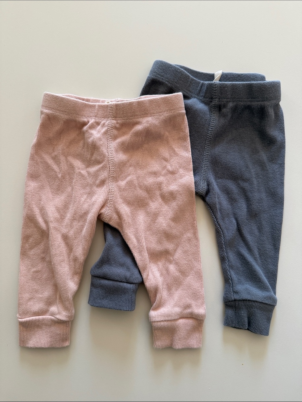 Quincy Mae Soft Ribbed Baby Leggings - Pink and Slate Blue